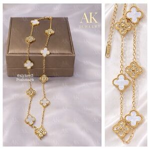 💎NECKLACE AK Jewelry LUXURY brand 18k QUATREFOIL Clover 10 Motif White & Pave